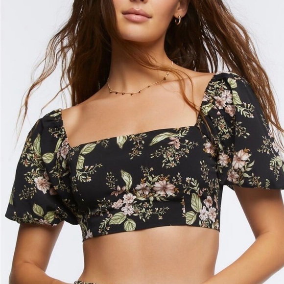 Matching Floral Maxi Skirt And Crop Top Set In Black Size L - Picture 3 of 3